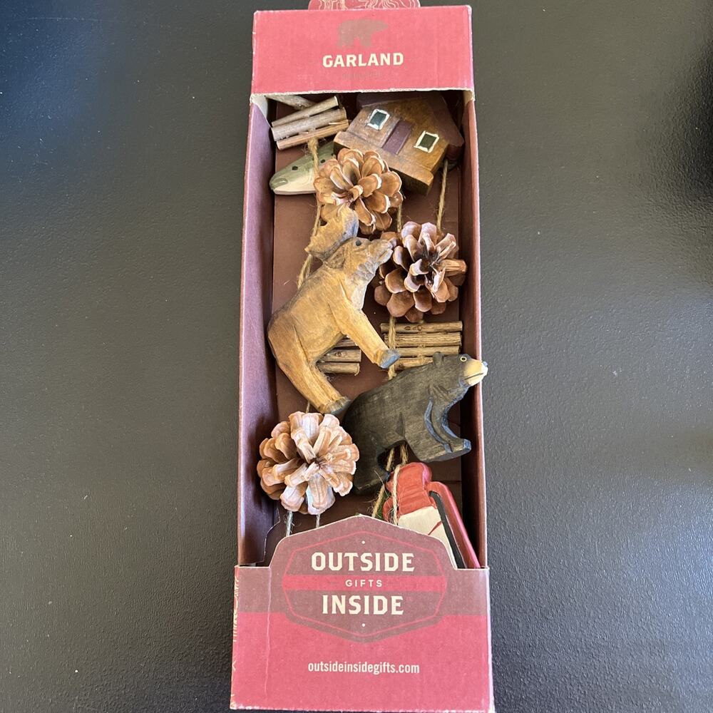 Outside Inside Gifts Garland 6ft Cabincore Wood Ornaments Fish Moose Man Cave
